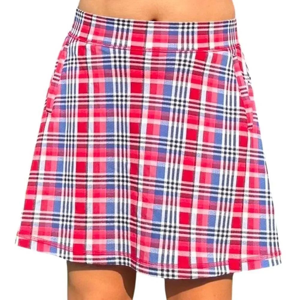 Talbots red and blue plaid sport skirt with attached bike shorts size small p